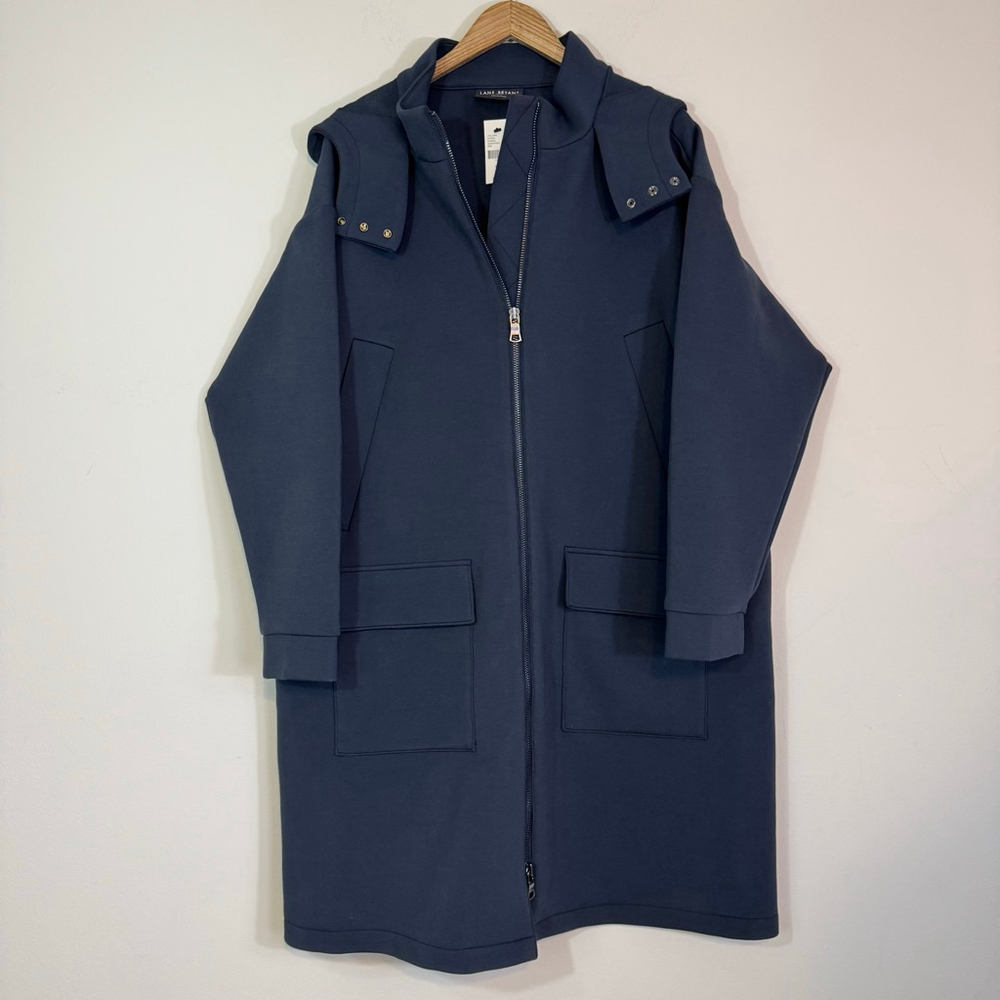 LANE BRYANT Scuba Long Jacket Navy Blue Hooded Coat NWT Size 18/20 MSRP $139 - Picture 4 of 8